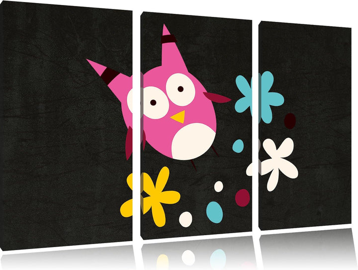 Pixxprint Fliegende Eule mit Blumen als Leinwandbild/Grösse: 3 Teilig (120x80) cm/Wandbild/Kunstdruc