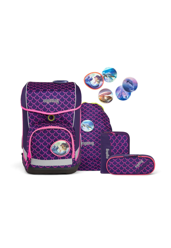 ergobag Cubo Light Set Ergonomischer Schulrucksack, extra leicht, 5er Set, 780 g Perlentauchbär - Li