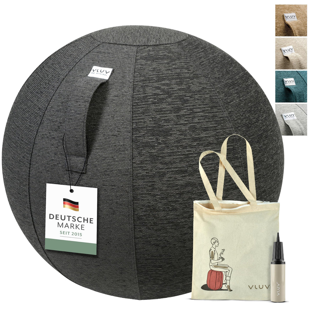 VLUV® BOL STOV Sitzball Büro Ergonomisch [Atmungsaktiv mit Tragegriff und Wegrollschutz] Waschbarer