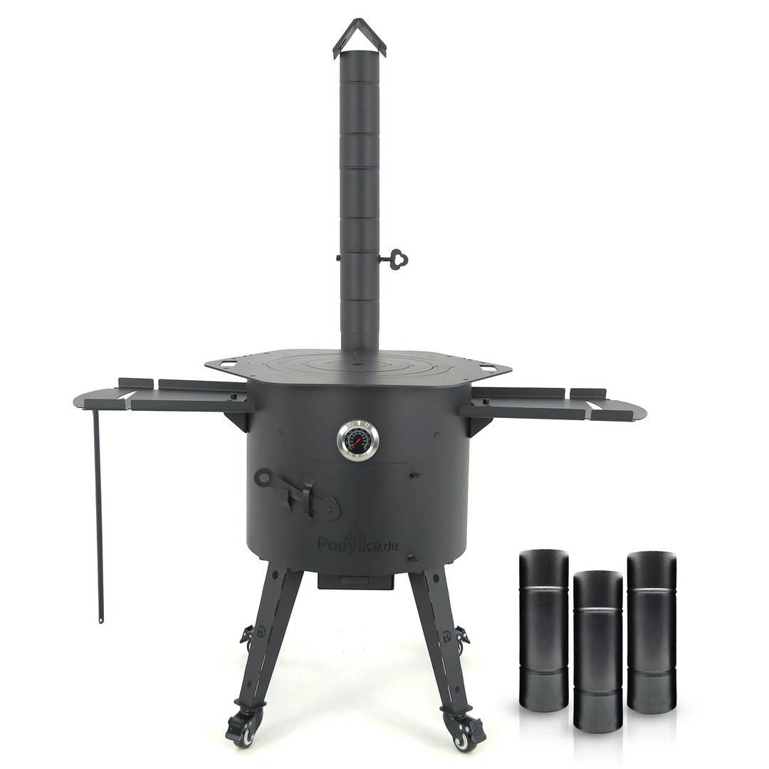 Utschak Feuerofen Ø 44 cm für Kazan Wok 16L | Uchag mit Adapter-Ringe Eckig Griffen, Ablagetisch | У