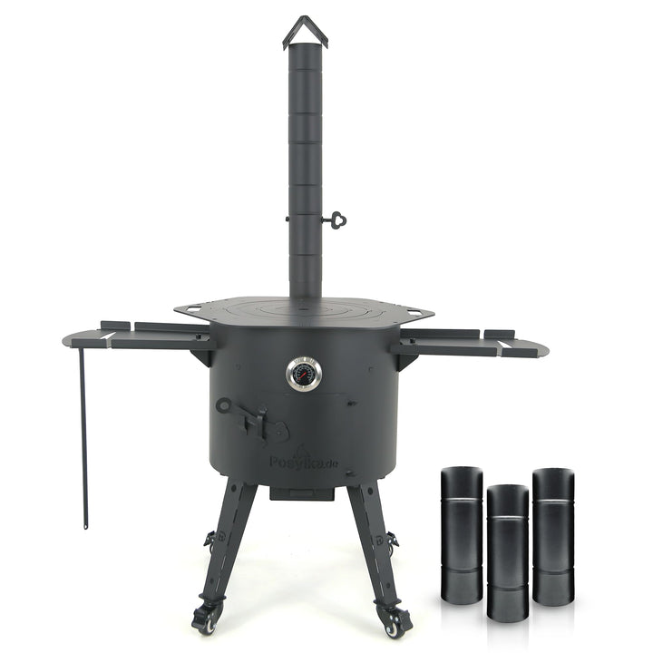 Utschak Feuerofen Ø 44 cm für Kazan Wok 16L | Uchag mit Adapter-Ringe Eckig Griffen, Ablagetisch | У