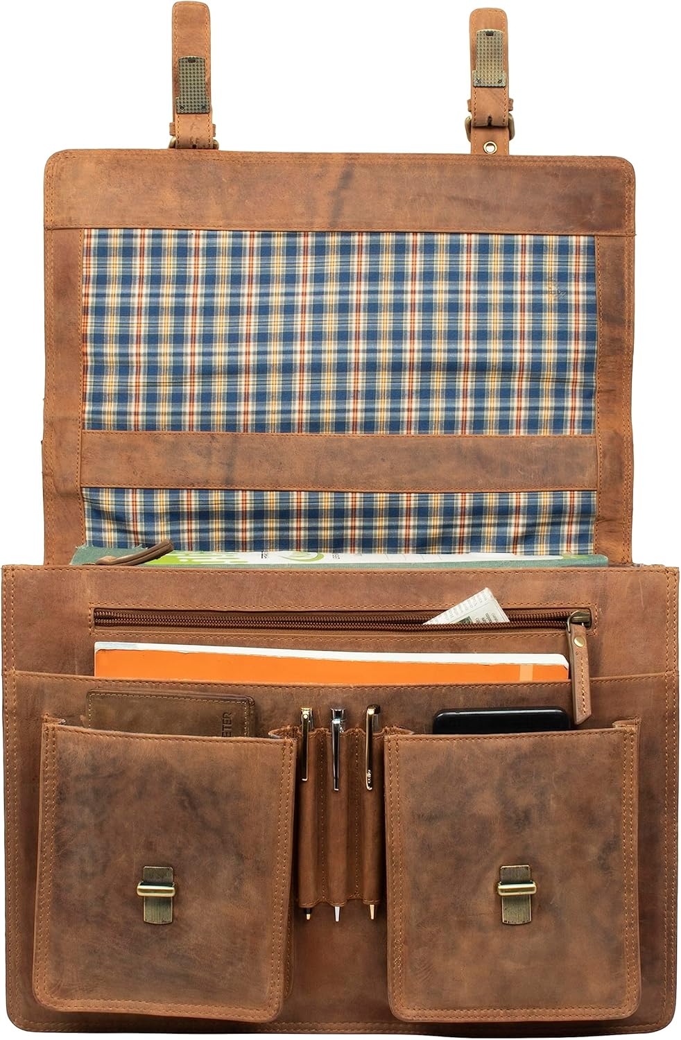 Marc Peter Amsterdam Aktentasche Leder XL Lehrertasche mit Laptopfach 15,6 Zoll grosse Ledertasche z