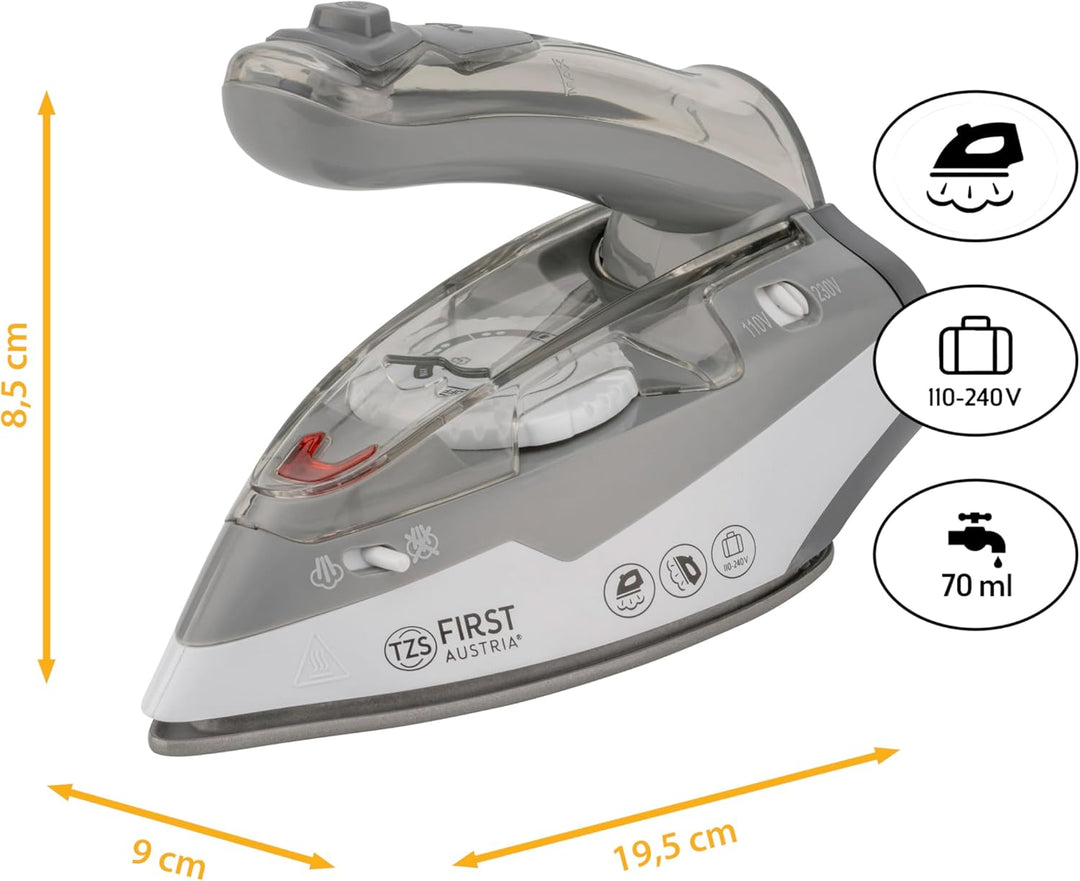 TZS First Austria Reisebügeleisen | praktisches Mini Bügeleisen mit Klappgriff | leichtes Reise Büge