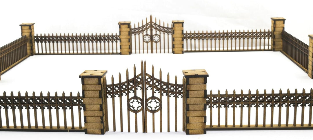 War World Gaming Gotischer Zaun mit Tore und Säulen - 28mm Tabletop Gelände Modellbau Diorama