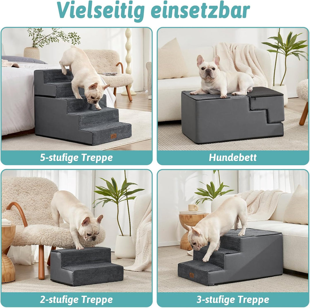 Hundetreppe, 5 Stufen Multifunktionale aus Hochdichtem Schaumstoff für Bett Couch Sofa, 60cm Hoch Ab