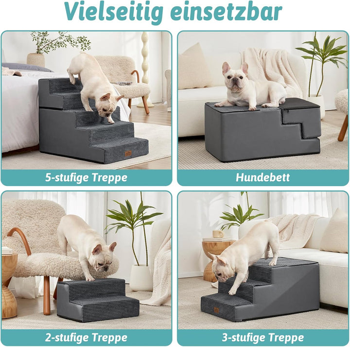 Hundetreppe, 5 Stufen Multifunktionale aus Hochdichtem Schaumstoff für Bett Couch Sofa, 60cm Hoch Ab