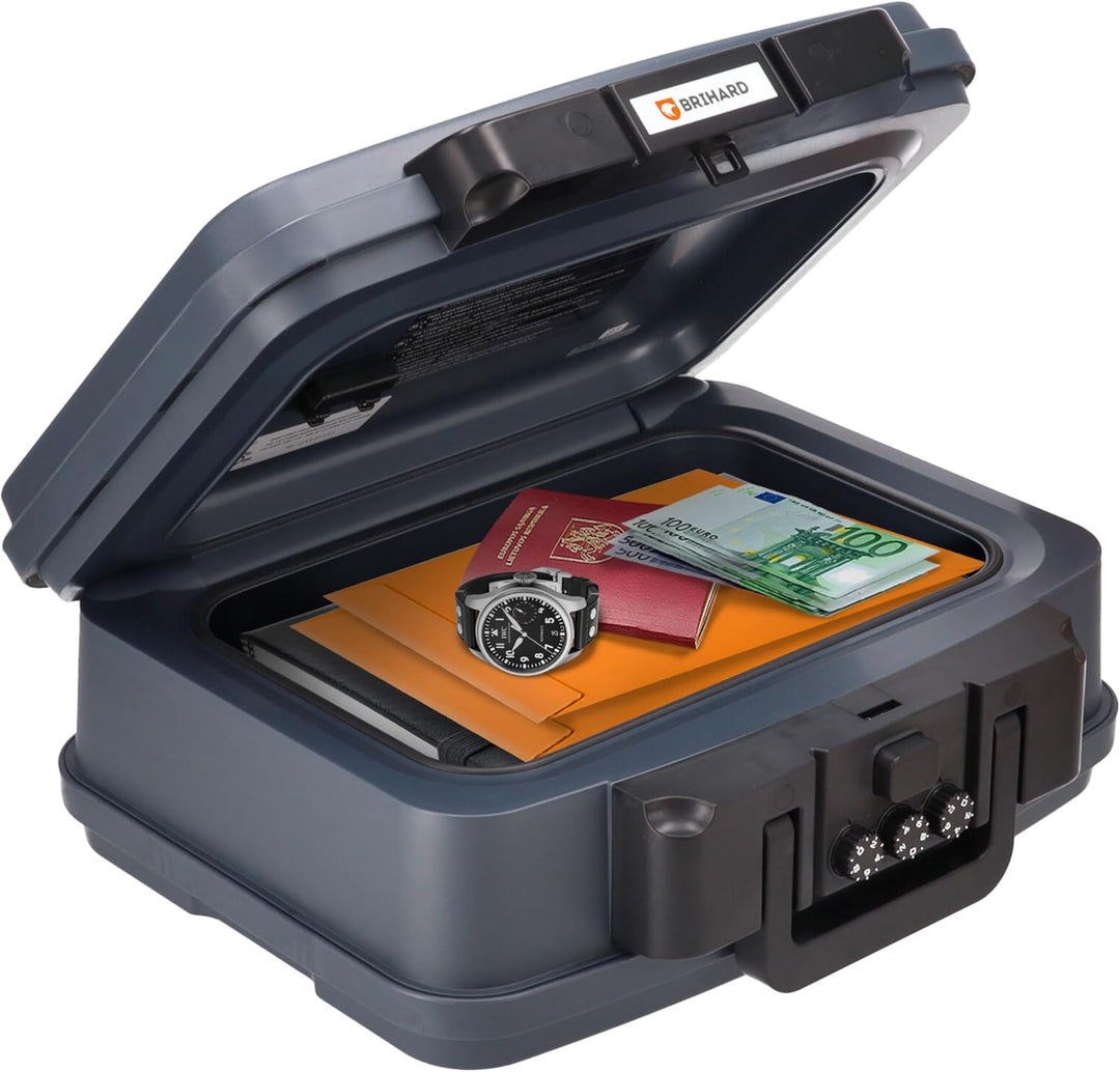 Brihard zertifizierte Dokumentenkassette 2117N, A5 - wasserdichte & feuerfeste Dokumentenbox mit Zah