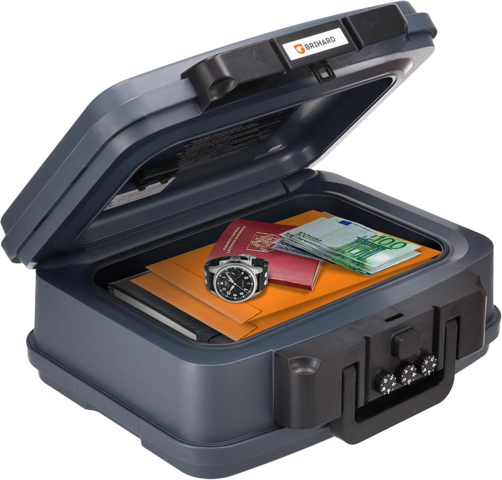 Brihard zertifizierte Dokumentenkassette 2117N, A5 - wasserdichte & feuerfeste Dokumentenbox mit Zah
