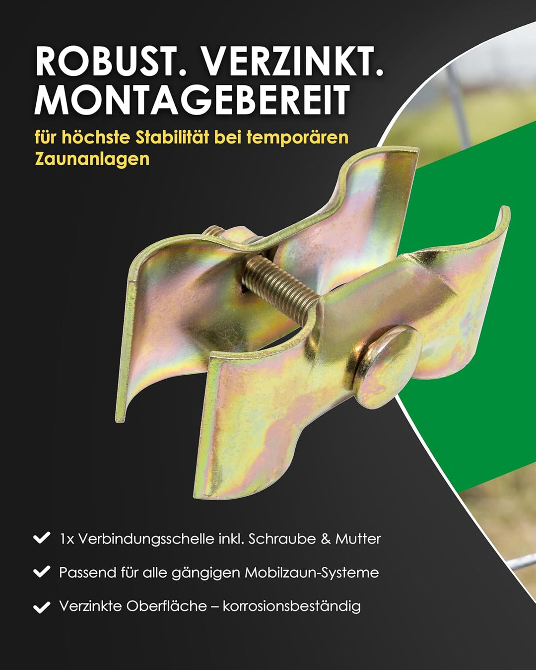 Zaundirekt 10 Stück Bauzaun Verbindungsschelle I 42 x 42mm I Mobilzaun I Verbinder I Schelle I Bauza