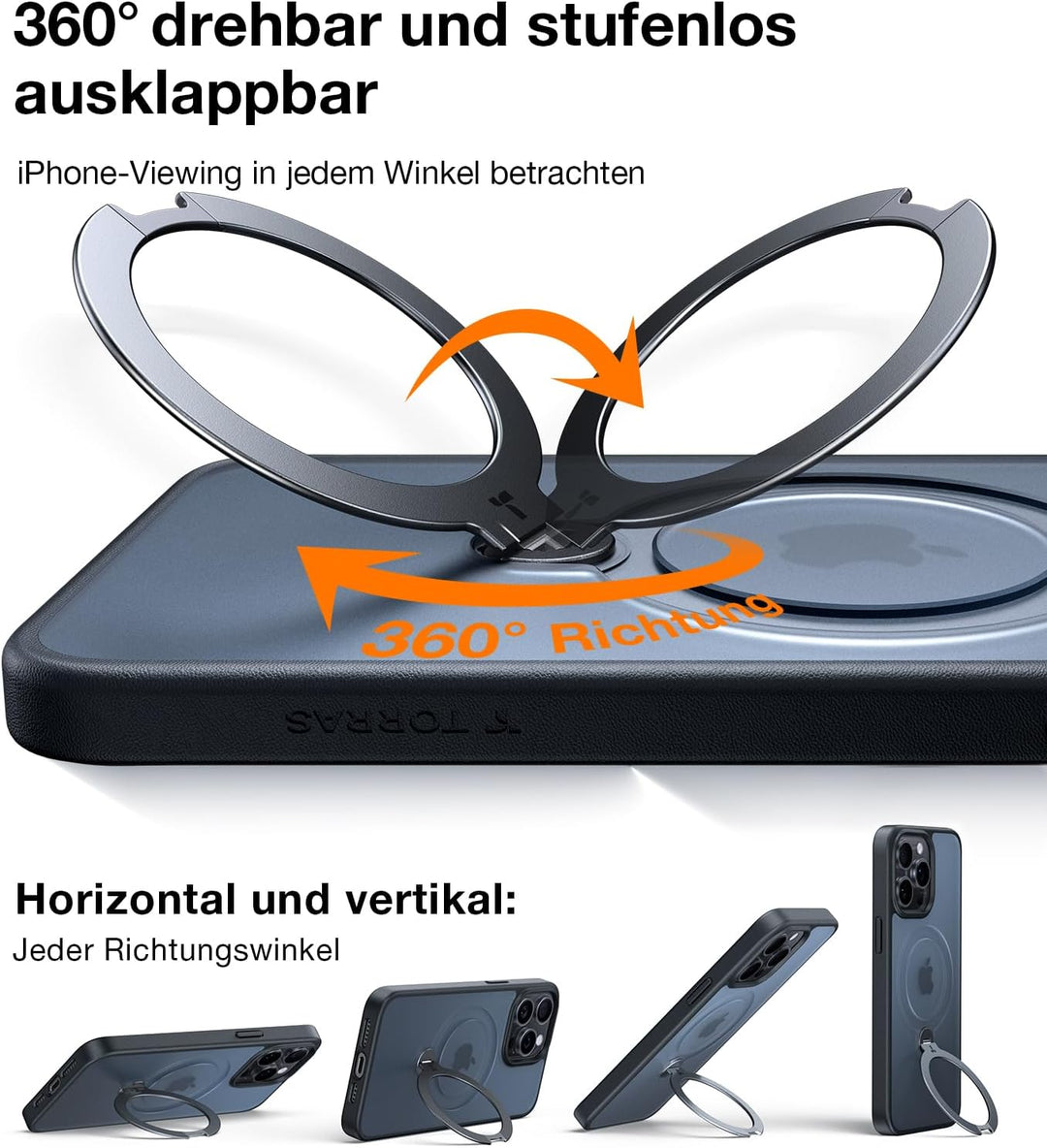 TORRAS 360° Ostand Spin für iPhone 15 Pro Hülle (Magnetischer Robust Standring) Militärschutz, Matt