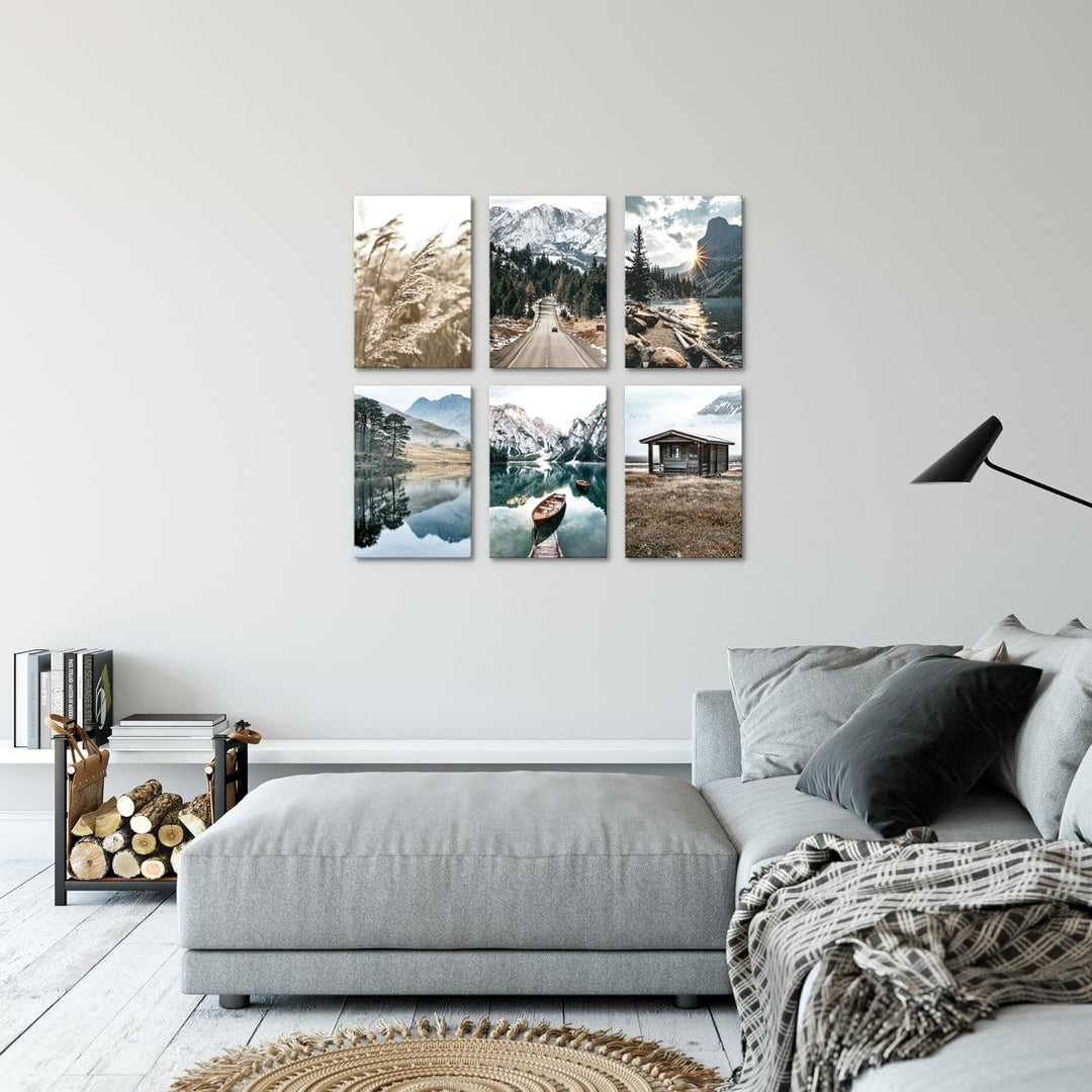 Novart Wandbilder Set - KOMPLETT AUFHÄNGFERTIG - Made in Germany - Moderne Bilder See Berge Landscha