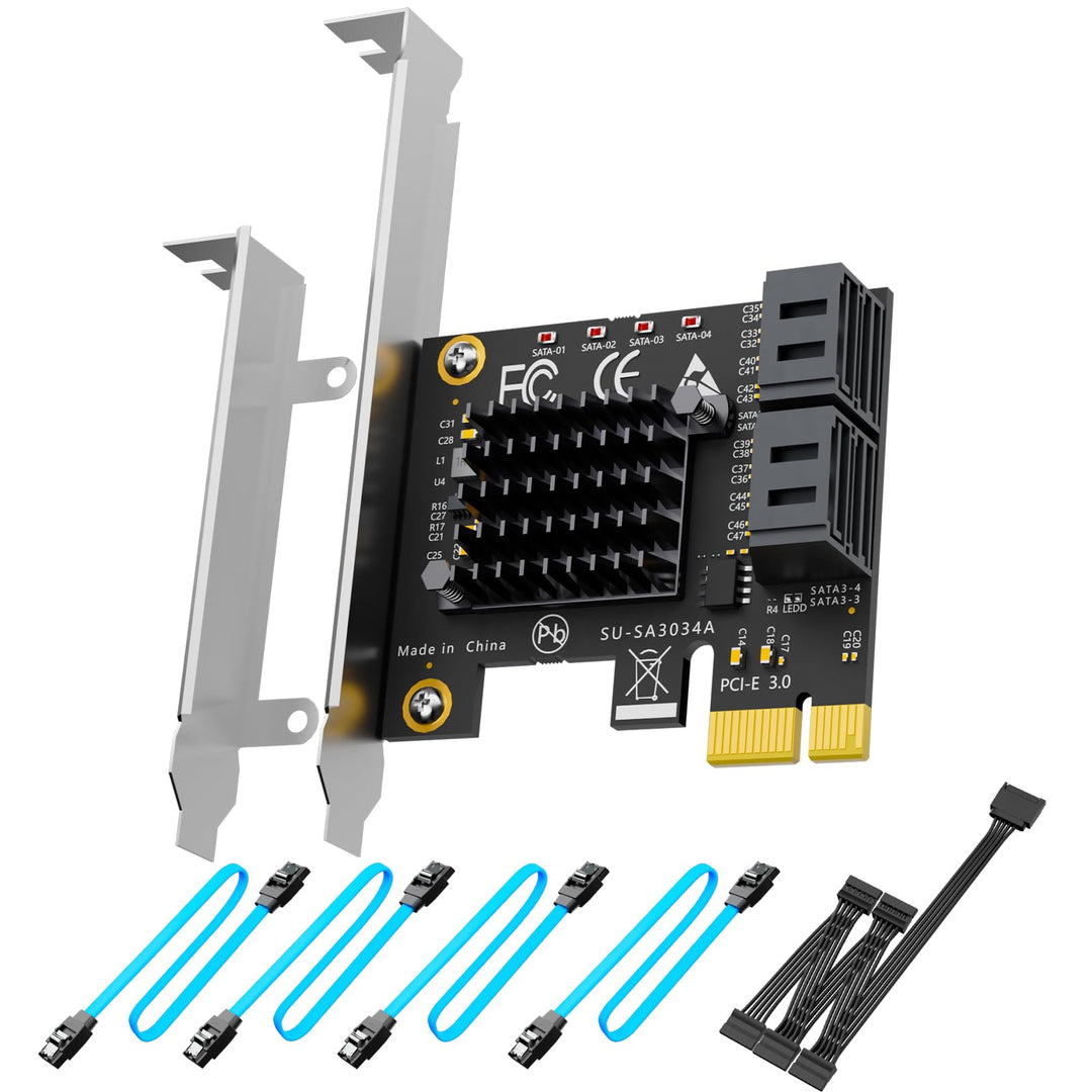 glotrends PCIe SATA Adapter Karte mit 4 Port SATA III 6Gbps (inklusive SATA Kabel und 15PIN SATA Spl