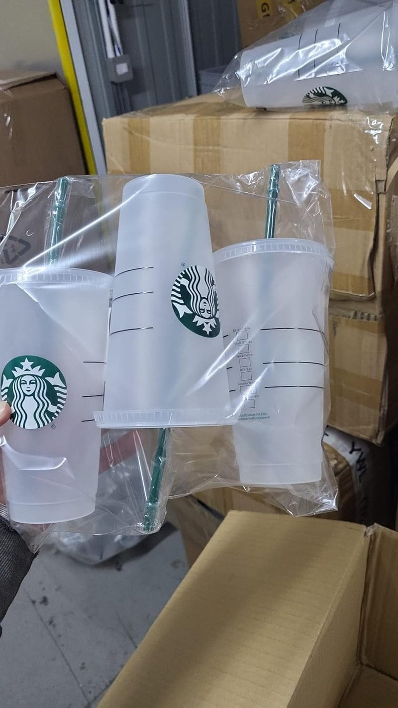 Starbucks Wiederverwendbare Trinkbecher aus Hartplastik, 680 ml, mit Deckel und grünem Strohhalm mit