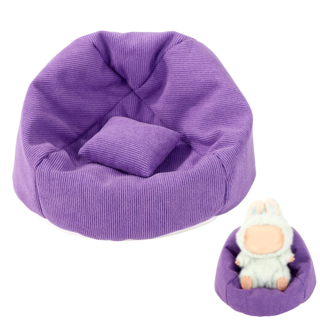 Mini Sitzsackstuhl für Puppensitz, Lila Weiches Mini Sofa mit Kissen Puppenanzeige Couch Miniaturmöb