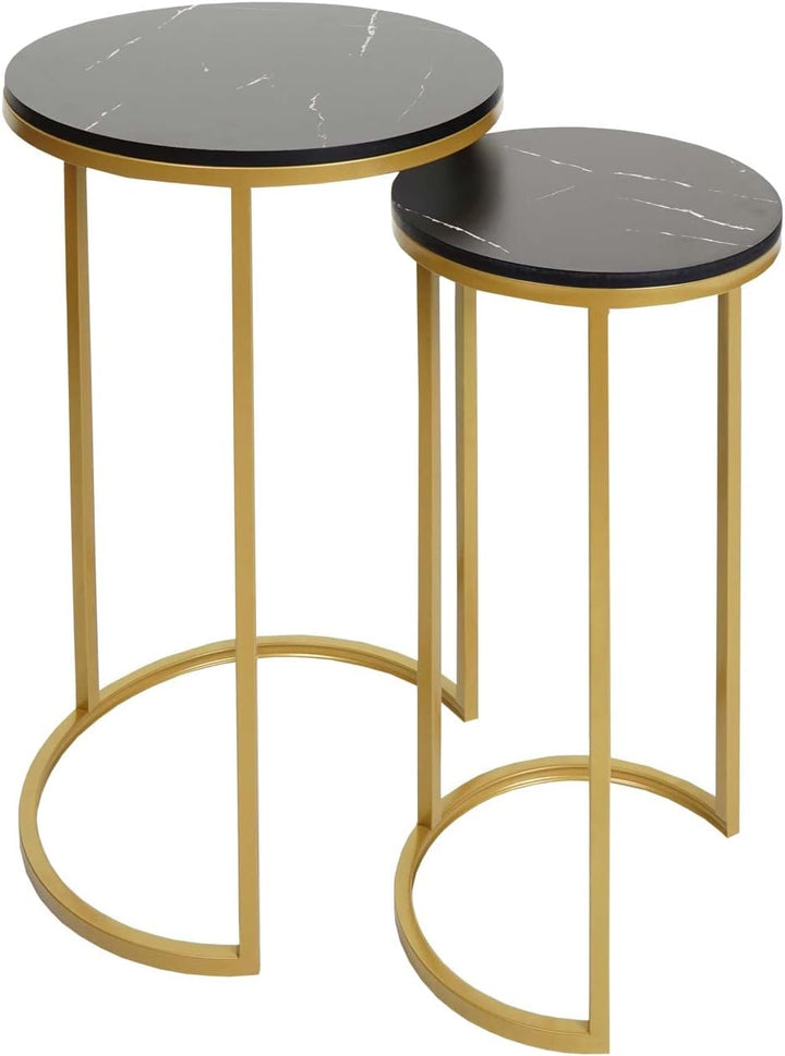 Mendler 2er-Set Beistelltisch HWC-K46, Kaffeetisch Nachttisch Loungetisch, Marmor-Optik MVG-Zertifiz