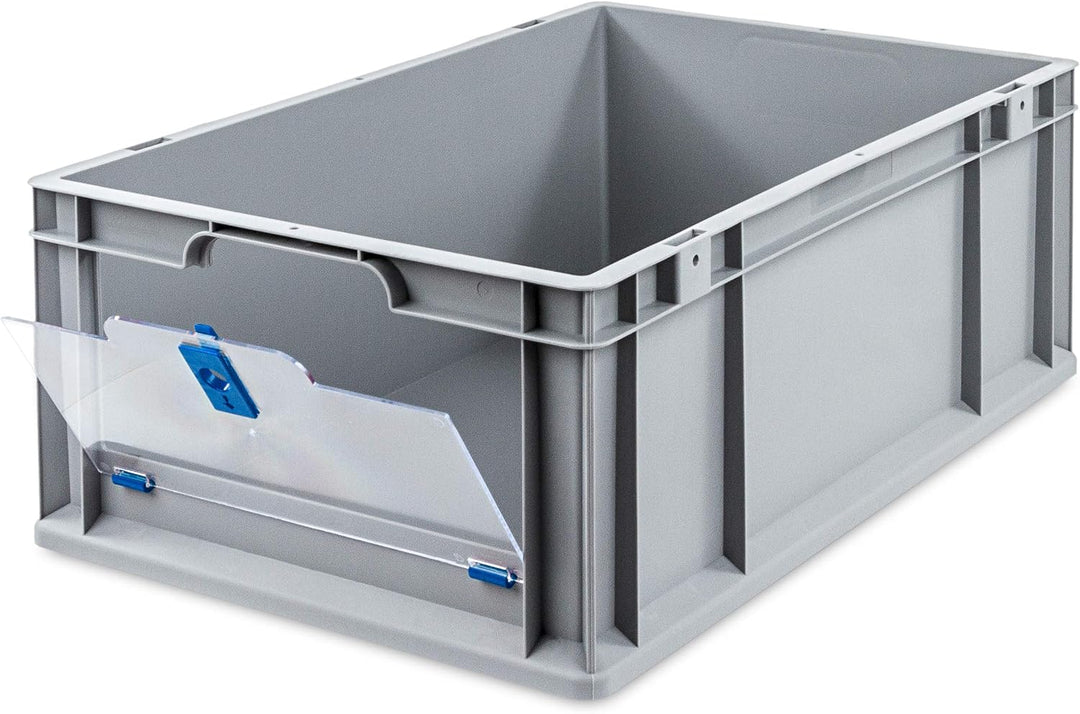 aidB Eurobox NextGen Insight Cover blau, 600x400x220 mm, Cover hoch, robuste Regalbox mit Entnahmeöf