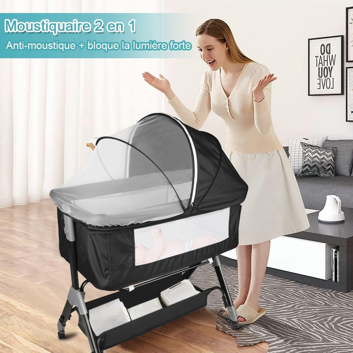 Kedia Babywiege mit Moskitonetz, Babybett & Reisebett mit Rollen, Babybett für Wiegen, höhenverstell