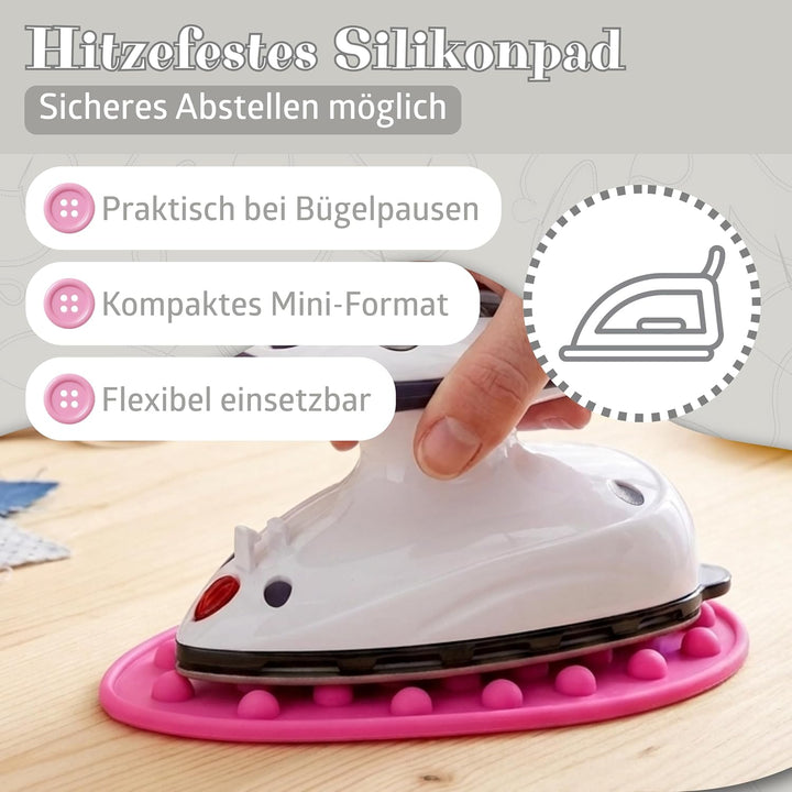 Prym Mini Dampf Bügeleisen Mit SEMPLIX Silikon Ablage Im Set (Pinky), Kleines Leichtes Dampf Bügelei