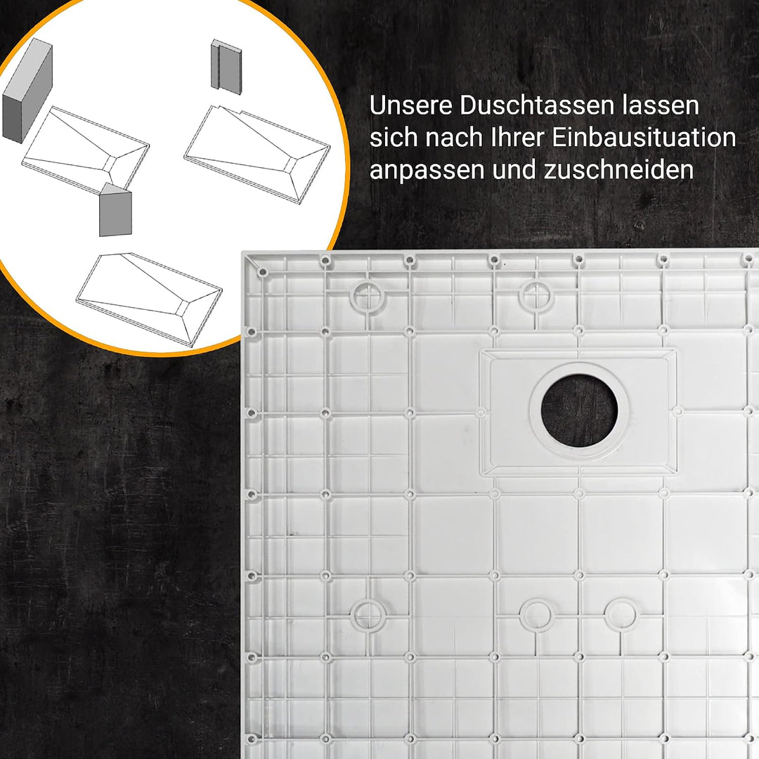WITEN&amp;NOCK Duschwanne 80x80 cm SMC Brausewanne Weiss Steinoptik Antirutsch Duschtasse Höhe 3,2 cm Ni