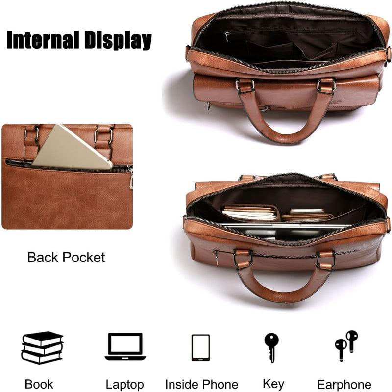 FANDARE Herren Laptop Handtasche Business Aktentasche PU Leder Arbeitstasche Umhängetasche Henkeltas