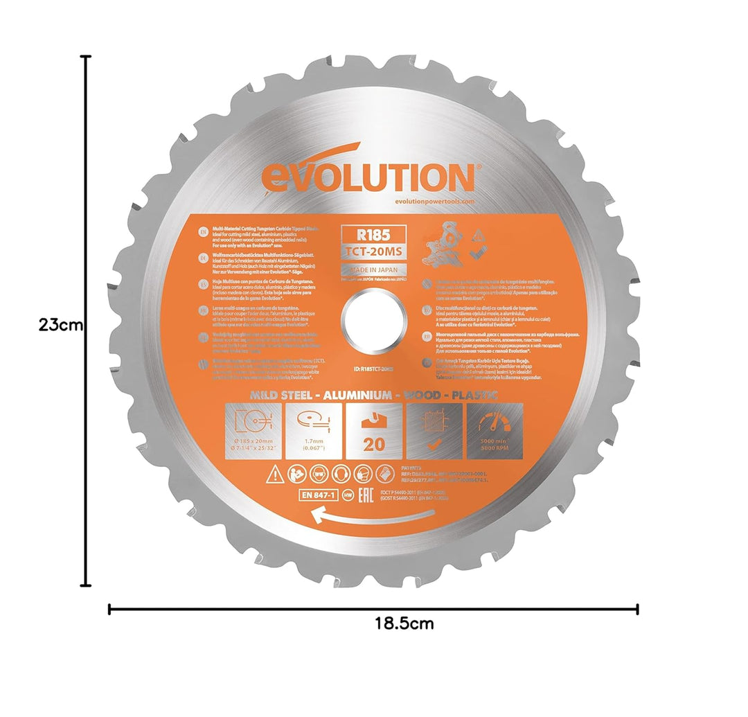 Evolution R185TCT-20MS - 185mm Universalblatt - 20 Zähne mit Hartmetallbestückung für Holz, Metall K