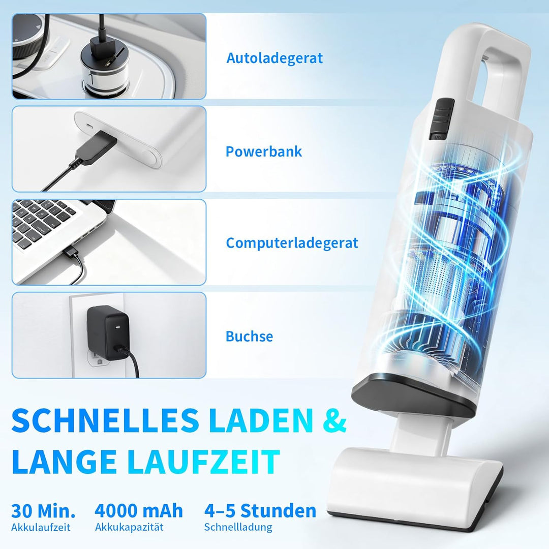 Handstaubsauger Akku, 20000Pa Auto Staubsauger Kabellos mit 4000mAhr Mini Kleiner Wiederaufladbarer
