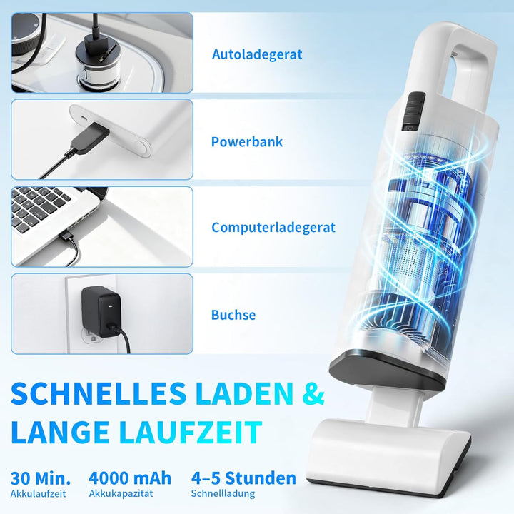 Handstaubsauger Akku, 20000Pa Auto Staubsauger Kabellos mit 4000mAhr Mini Kleiner Wiederaufladbarer