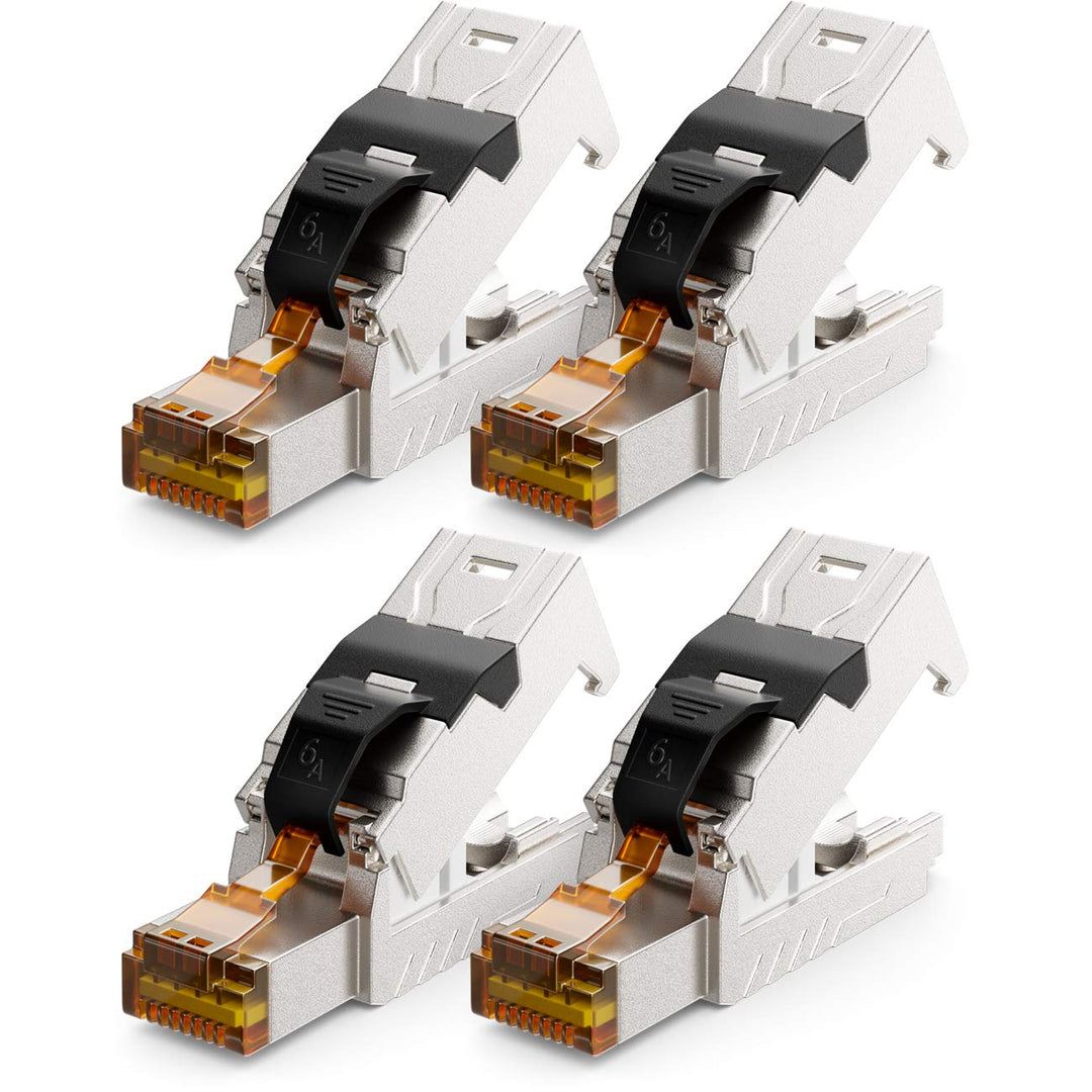 deleyCON RJ45 Stecker 10 Gbit/s werkzeuglos LSA CAT6a-CAT8 PoE, 4 Stück | Schneidklemme, für LAN Eth