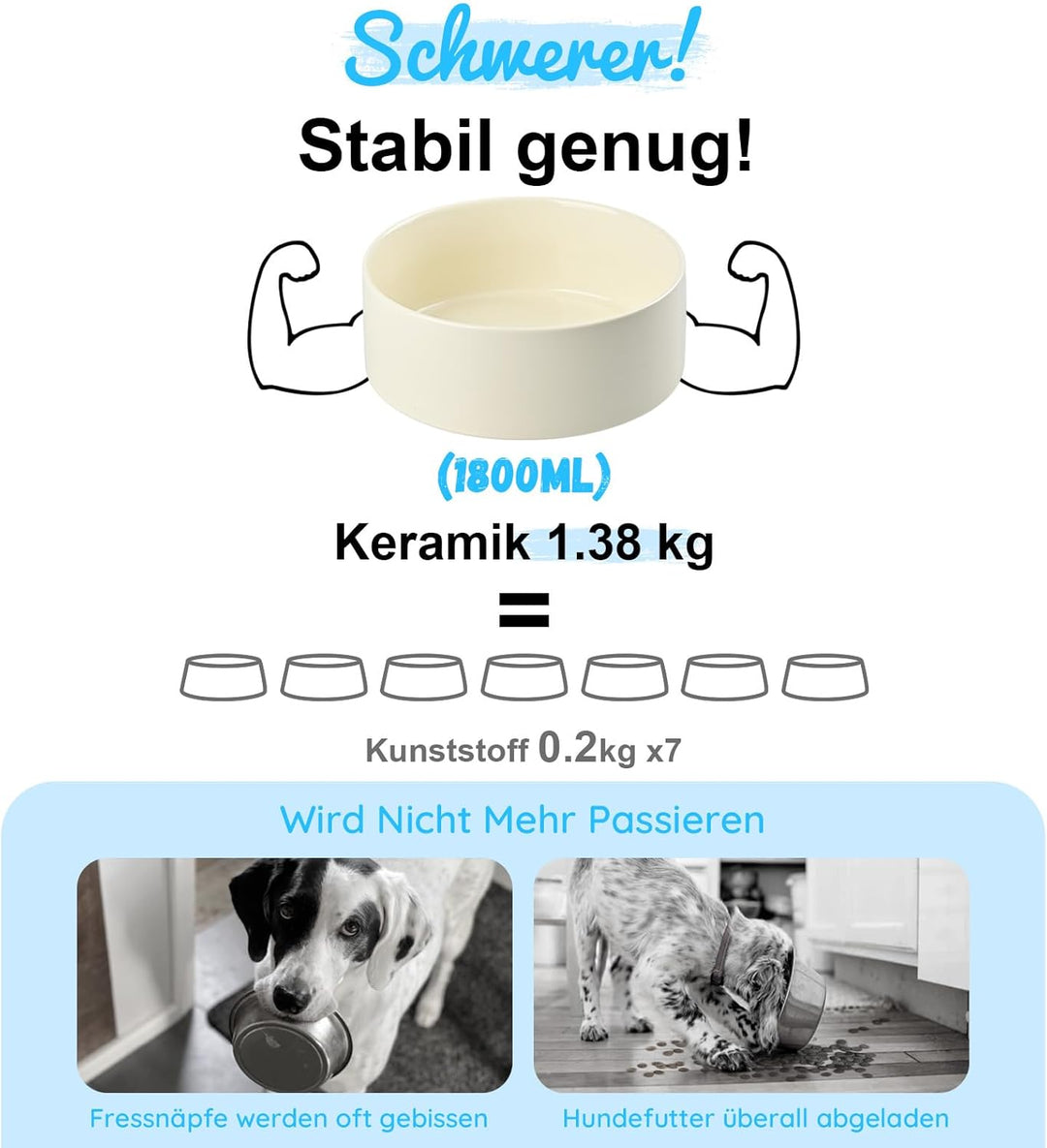 SPUNKYJUNKY Hundenapf Keramik Erhöhter Futternapf Set mit Bambus Ständer für Katzen und Hunde (1800m