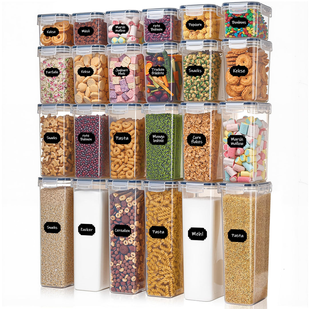 Theo&amp;Cleo Vorratsdosen Mit Deckel Luftdicht (4 Grössen), 24er Set Organizer Box, BPA-frei Aufbewahru