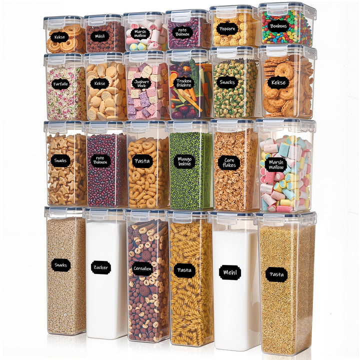 Theo&amp;Cleo Vorratsdosen Mit Deckel Luftdicht (4 Grössen), 24er Set Organizer Box, BPA-frei Aufbewahru