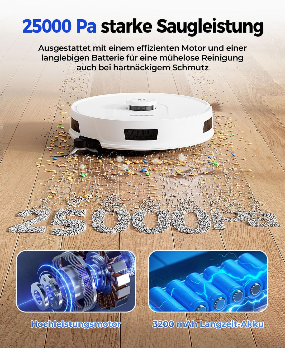 Redkey D8 Saugroboter mit Wischfunktion, 25.000Pa Saugkraft Saugroboter, 4L Staubsauger Roboter mit