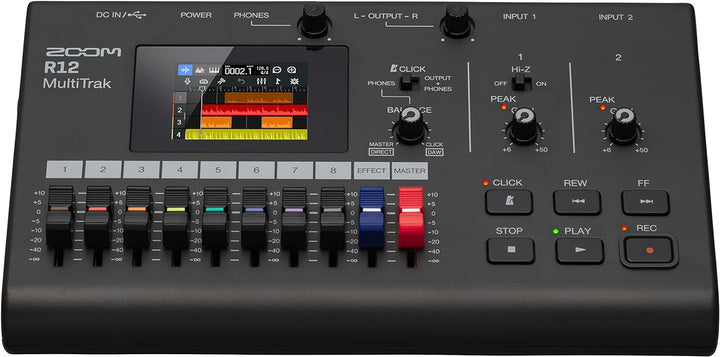Zoom R12 Multi-Track-Recorder, tragbar, mit Touchscreen, Onboard-Bearbeitung, 8 Titel, 2 Kombi-Eingä