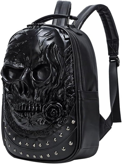 VALICLUD Schwarzes Dekor 3D-Totenkopf-Rucksack Für Herren Gothic-Rucksack Pu-Leder Horror-Rucksack N