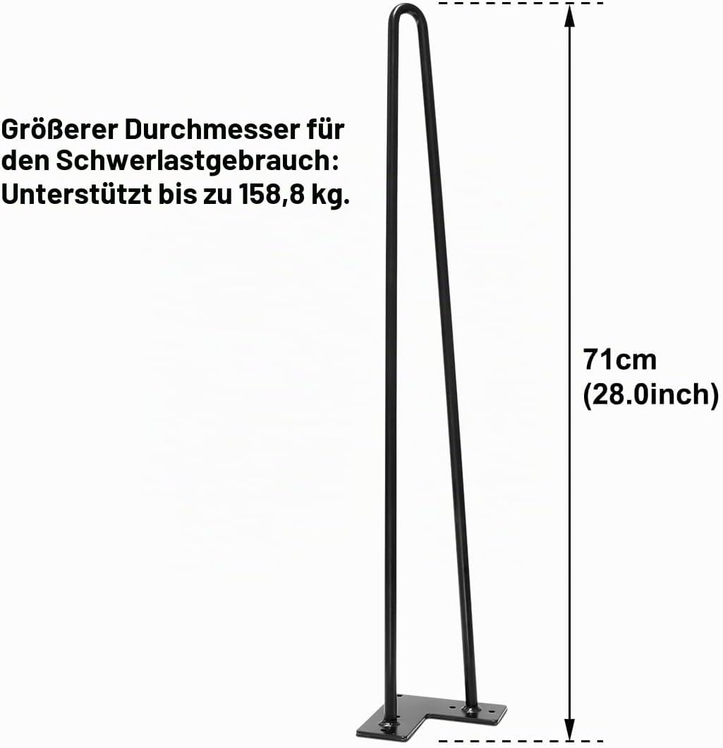 Signstek Tischbeine Möbelfüsse Metall Hairpin Legs Zwei-Stange Haarnadel Tischbeine 70cm/28’’ für Co