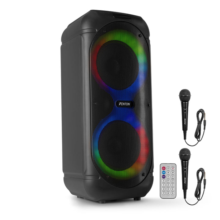 Fenton Track510 Musikbox Bluetooth Gross mit LED 160W, 10 Std Akku, 2 Mikrofone, Fernbedienung, Part