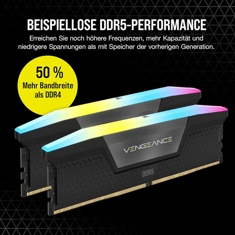 Corsair VENGEANCE RGB DDR5 RAM 32GB (2x16GB) 6000MHz CL36 Intel XMP iCUE Kompatibel Computer Speiche