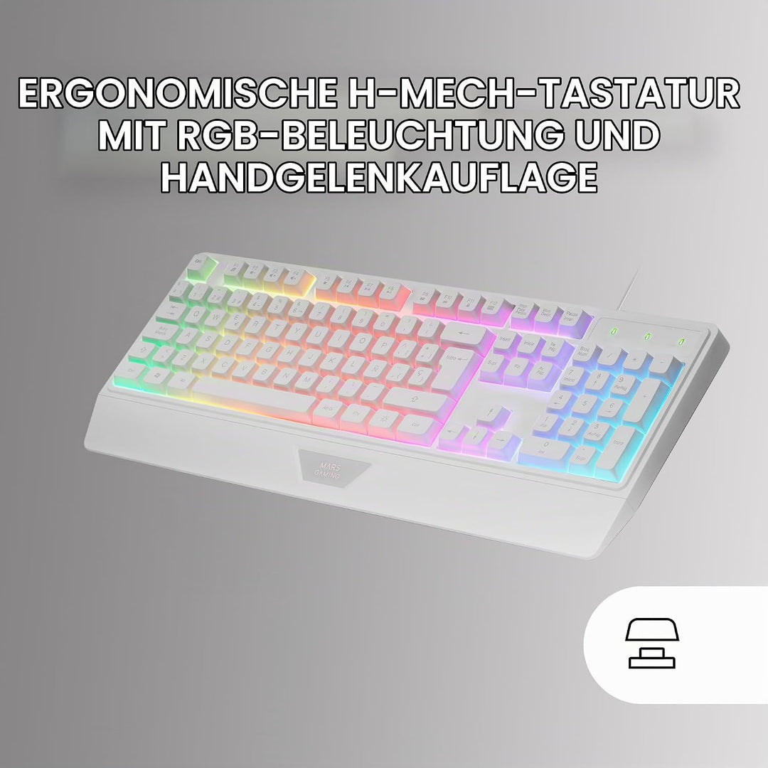 Mars Gaming MCP124PRO, Französisch, Gaming-Combo 4in1, RGB H-Mech-Tastatur mit Handballenauflage, RG