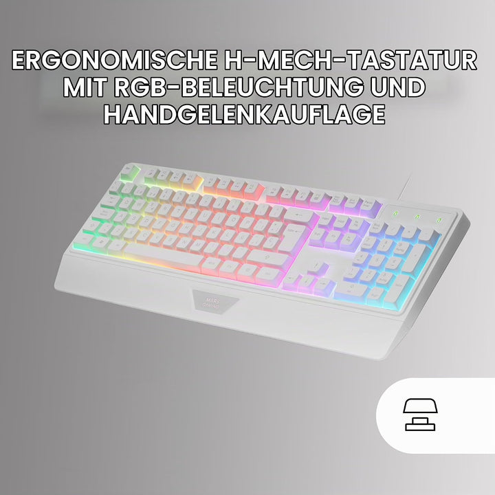 Mars Gaming MCP124PRO, Französisch, Gaming-Combo 4in1, RGB H-Mech-Tastatur mit Handballenauflage, RG