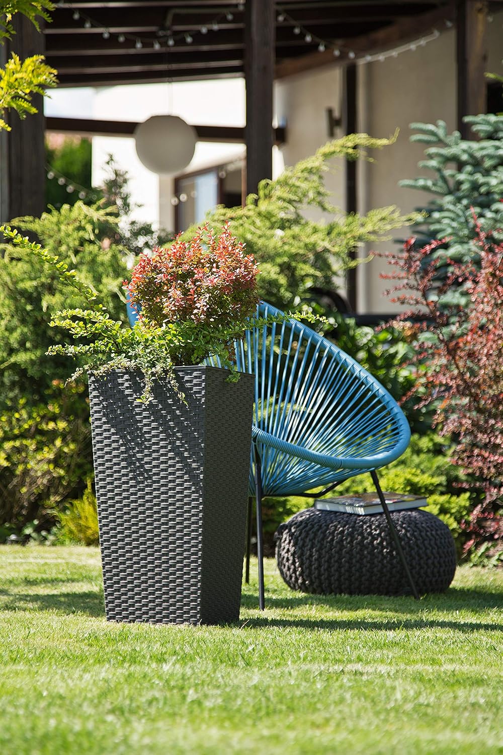 MultiProject | HappyFlower | Blumentopf | Pflanzkübel | inkl. Einsatz | Quadrat | Rattan-Optik | 4 G
