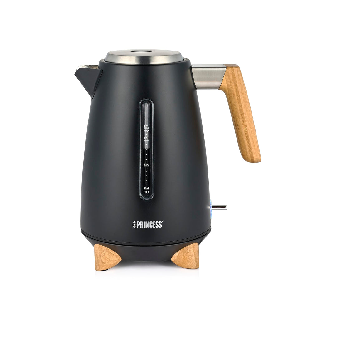 Princess Wasserkocher Pure - 1,7 L - Bambusdesign - 360° drehbar - 3000 W - Mattschwarz 1.7 Liter Sc