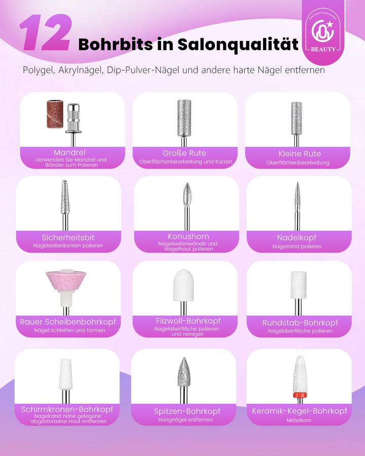 CozyZen Kabellose Nagelfeile Professionell: 45000 U/min Wiederaufladbare Elektrische Nagelfeile Set,