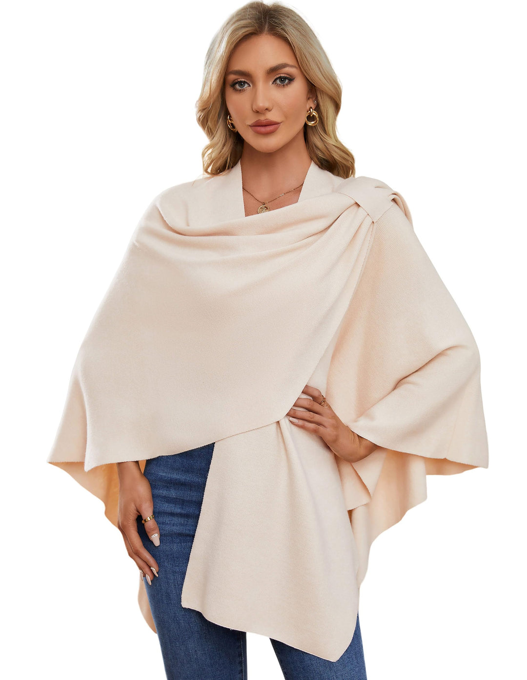 PULI Damen Poncho Schal Cashmere Feeling Strick Cape Cardigan Für Frauen Geschenk Für Mutter, Leinen