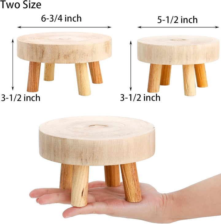 TOPZEA Set mit 2 Mini-Holzhockern, kurze Holzerhöhung, Hocker, dekorativer Boho-kleiner Sockelstände