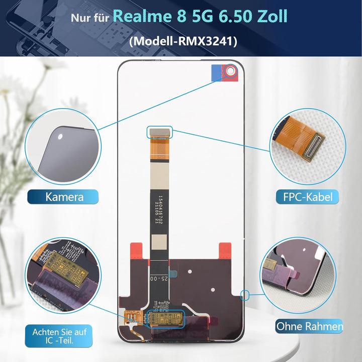 RongZy für Realme 8 5G RMX3241 LCD Bildschirmersatz für Realme 8 5G RMX3241 Touchscreen Digitalisier
