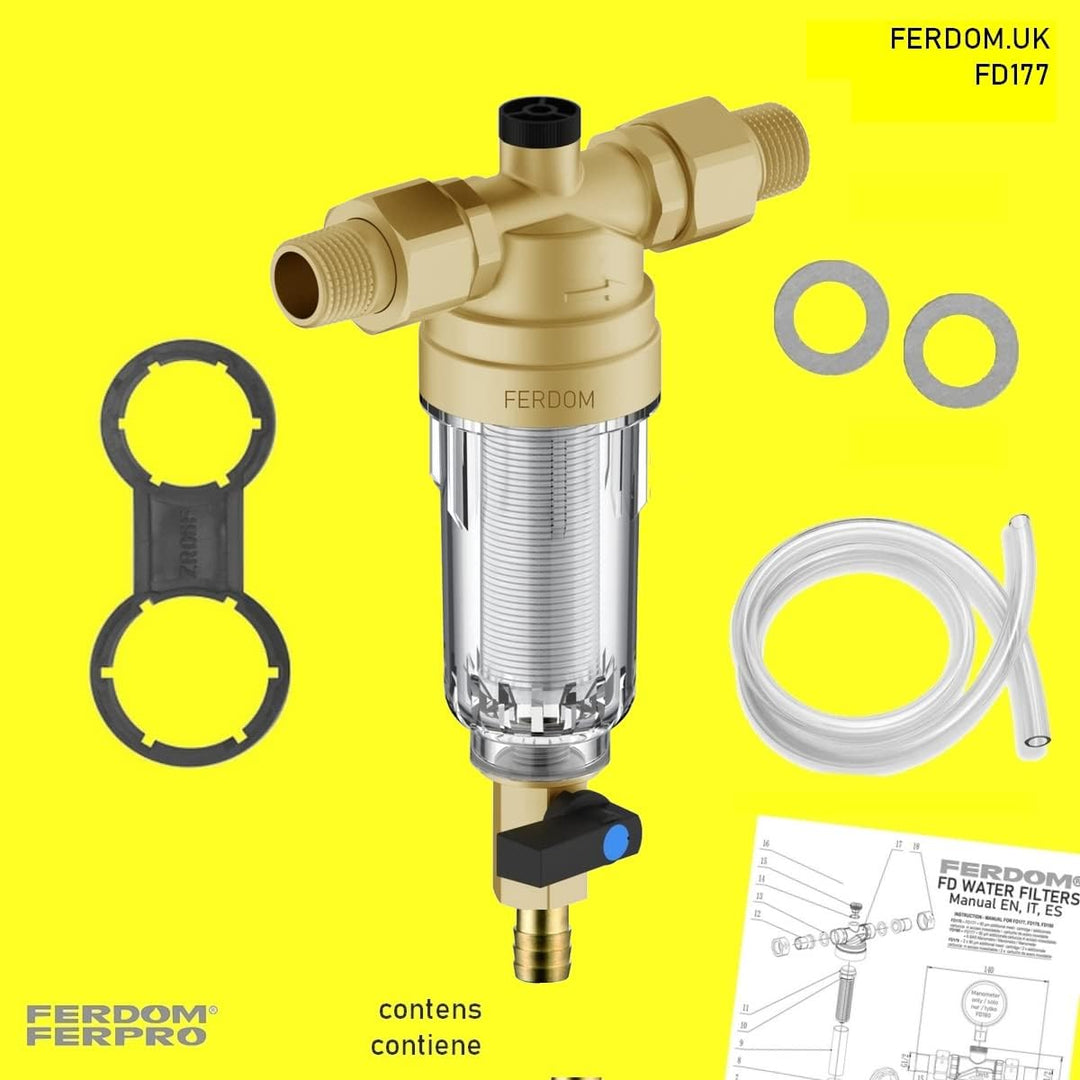 FERDOM FD177 Vorfilter Wasserfilter für Sedimente, Wiederverwendbar. Edelstahl SS316L, 90 Mikron, 1,