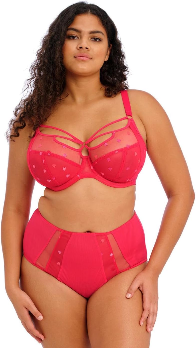 ELOMI Damen Sachi Strappy Underwire Bra Plunge-BH, Durchsichtig 32HH Rotes Konfetti, 32HH Rotes Konf