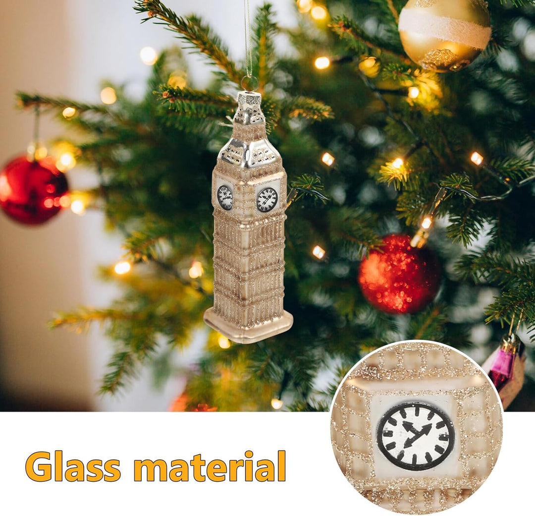 TOYANDONA Weihnachtliche Grosse Uhr Glasfigur Dekorativer London Turm Baumschmuck Kreative Hängende