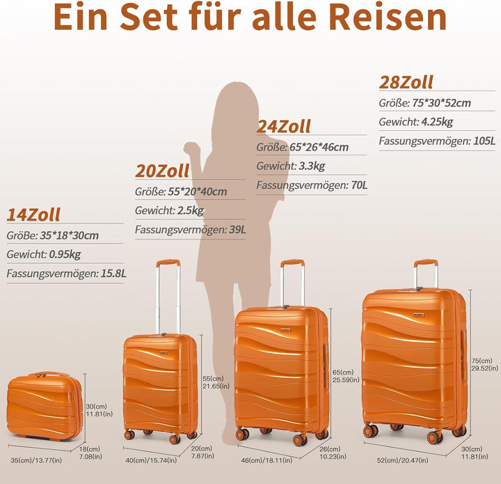 KONO Gross Koffer 75cm Leicht Reisekoffer aus Polypropylen Hartschale Koffer mit 4 Rollen und TSA Sc