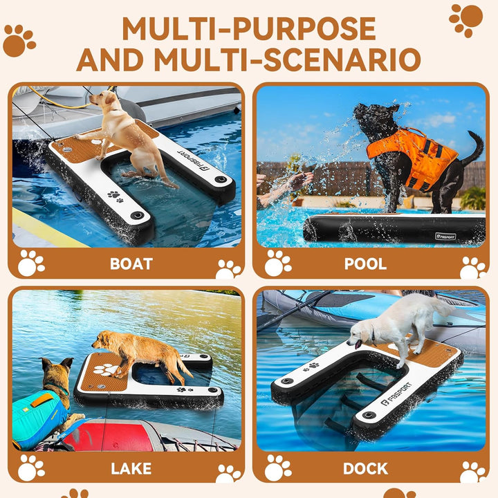 FBSPORT Hunderampe Aufblasbare Hunde Wasserrampe, Hundeboot Rampe Schwimmende Dock Leiter für Pool,